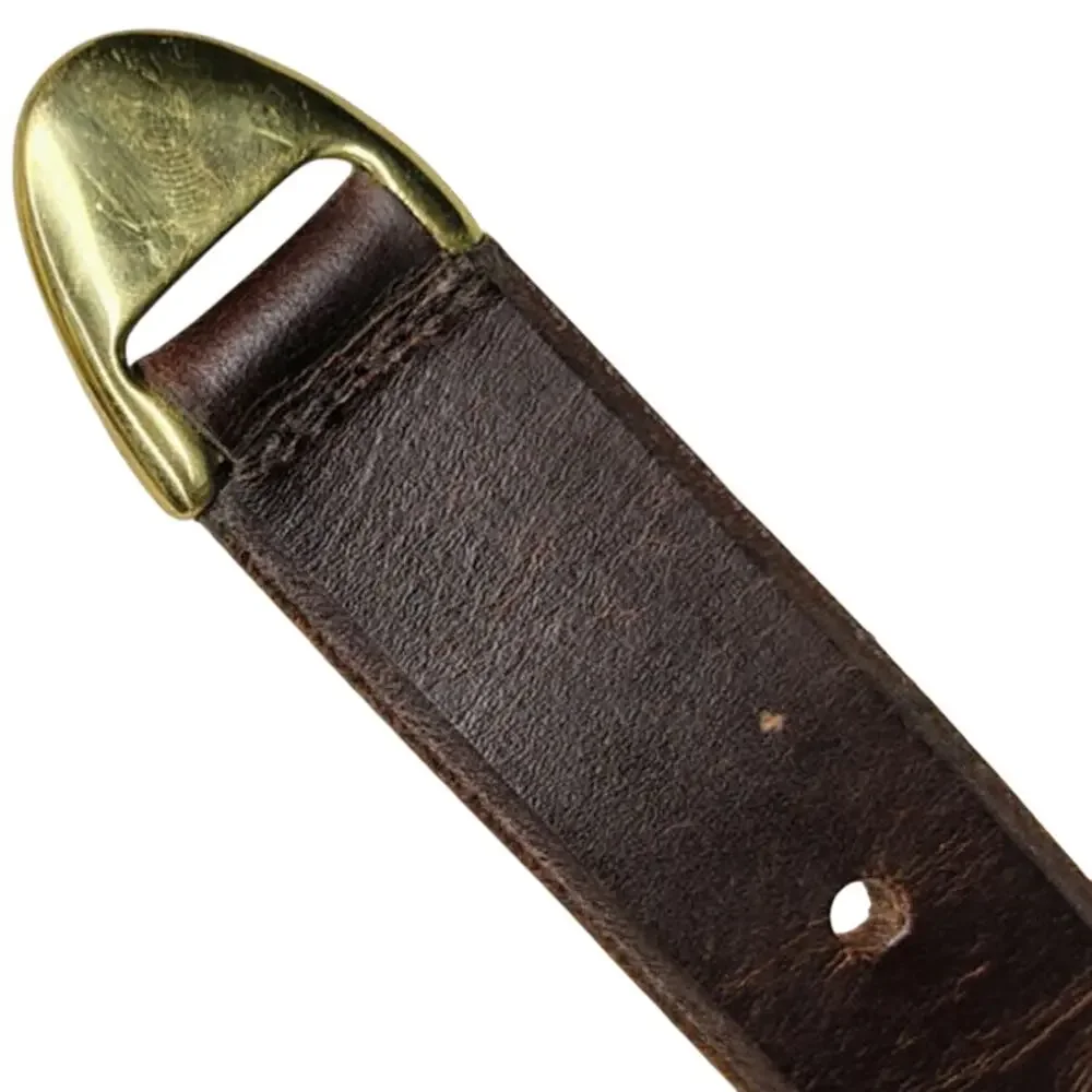 1980s Gloria Vanderbilt Brown Leather Belt Brass Hardware Tip Gently Used Medium